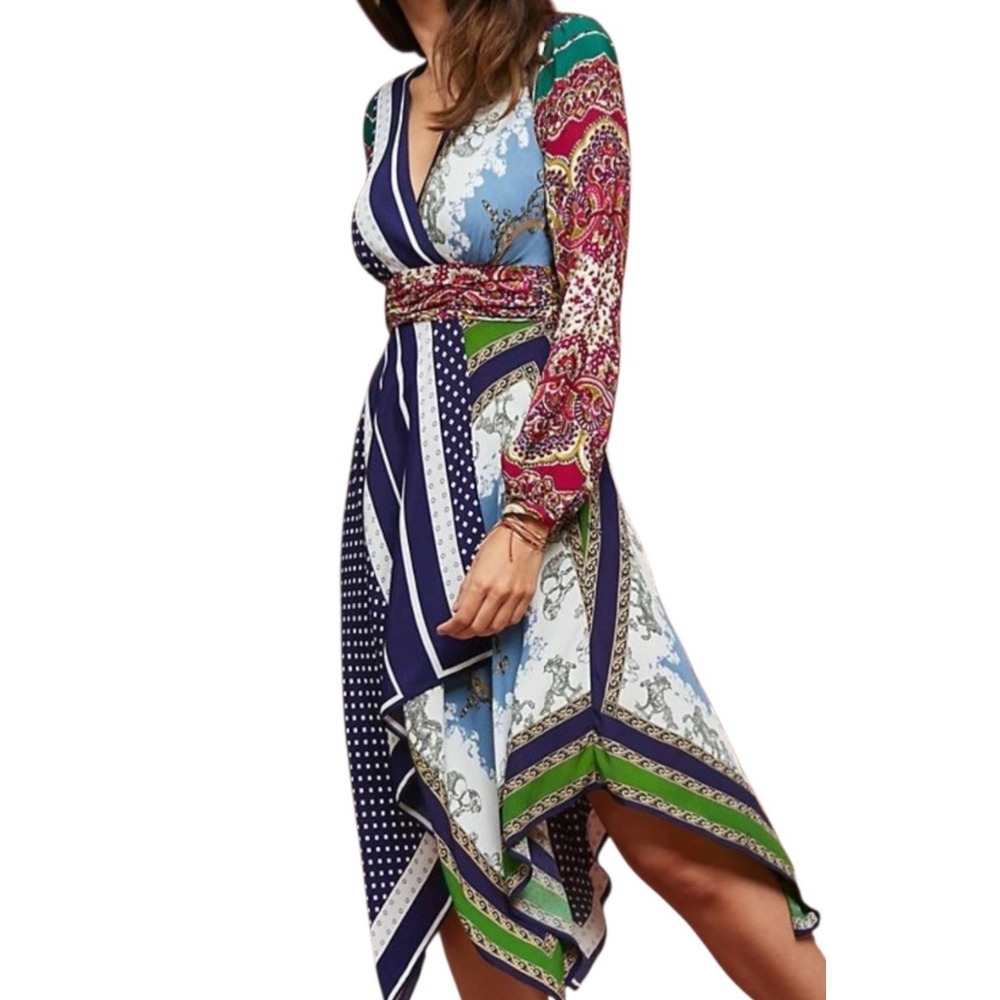 Anthropologie Moulinette Soeurs Istanbul Scarf Dress SZ 0 Flowy Midi Boho Chic